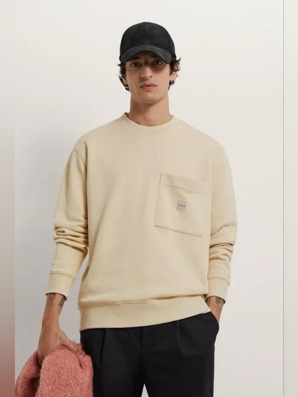Zara [swt.ject] Pocket Crewneck Sweatshirt Cream Beige Size Large